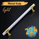 Badem10 Eylül Mobilya Mutfak Dolabı Çekmece Dolap Kulpları Kapak Kulbu Beyaz Altın 224 mm Metal Kulp - Beyaz - Gold