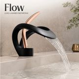 Badem10 Flow Lavabo Bataryası Şelale Çıkışlı Mat Siyah Rose Gold Pirinç Gövde Banyo Bataryası 20 cm - Mat Siyah - Rose Gold