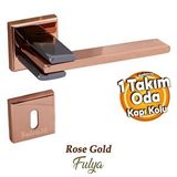 Badem10 Fulya Lüx Bakır Füme Kare Rozetli Oda Uyumlu Kapı Kolu Sağa ve Sola Uygun Kapı Kolları 1 Takım