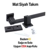 Badem10 Fulya Lüx Mat Siyah Oda Kapı Kolu Rozetli Sürgülü ve Çelik Kapı Sağa Sola Uygun Kapı Kolları Kulpu