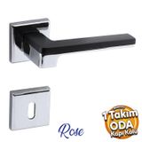 Badem10 Funda Lüx Krom Mat Siyah Oda Kapı Kolu Rozetli Sürgülü Çelik Kapı Sağa Sola Uygun Kapı Kolları Kulpu