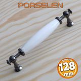 Badem10 Gerçek Porselen Füme Beyaz 128 mm Kulp Mobilya Çekmece Mutfak Kulplar Kulbu Dolabı Dolap Kapak Kulpu