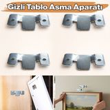 Badem10 Gizli Tablo Asma Askısı 4 Adet Metal Duvar Tipi Güçlü Taşıma Kapasiteli Tablo Çerçeve Askı Aparatı - Gri