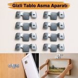 Badem10 Gizli Tablo Asma Askısı 8 Adet Metal Duvar Tipi Güçlü Taşıma Kapasiteli Tablo Çerçeve Askı Aparatı - Gri