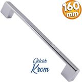 Badem10 Gölcük Düz (160 mm - 16 cm) Krom Metal Mobilya Mutfak Çekmece Dolap Dolabı Kapak Kulbu Kulpu Kulpları