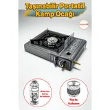 Badem10 Gri Renk Taşınabilir Portatif Kamp Ocağı Tekli Tek Gözlü Kartuşlu Piknik Tüp Bağlantılı Gezi Ocak