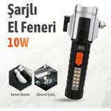 Badem10 GS-15600 Profesyonel Şarjlı Suya ve Darbeye Dayanıklı El Feneri Kemer Kesme Cam Kırma Mıknatıslı - Siyah