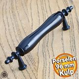 Badem10 Gül Gerçek Porselen Siyah 96 mm Kulplar Mobilya Mutfak Dolabı Çekmece Dolap Kapak Kulpu Kulbu 9.6 cm