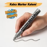 Badem10 Gümüş Renk Markalama Kalemi Markör Kalıcı Işaretleyici Marker Kalem Metal Plastik Cam Ahşap Yüzey - 1 Adet