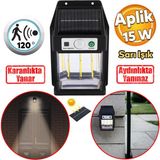 Badem10 Güneş Enerjili Dış Aydınlatma Yeni Nesil Ampül Sensörlü Sarı Işıklı Aplik 15 W Portatif Fener Lamba - Kırmızı