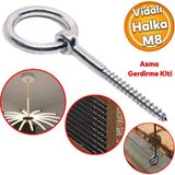 Badem10 Halkalı Metal Paslanmaz M8 Vidalı Gerdirme Sabitleme Çekme Kaldırma Tavan Kancası Asma Kit