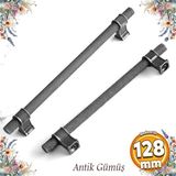 Badem10 Hisar Eskitme Antik Gümüş Metal 128 mm Tırtık Mobilya Mutfak Çekmece Dolap Kulpu Kulbu Kulpları