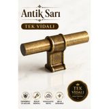 Badem10 Hisar Eskitme Antik Sarı Metal Düğme Tek Vidalı Mobilya Mutfak Çekmece Dolap Kulpu Kulbu Kulpları