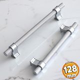 Badem10 Hisar Krom Renk Metal Kulp 128 mm Tırtıklı Desen Mobilya Çekmece Mutfak Dolabı Dolap Kulpları