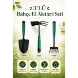 Badem10 Hobi Çapa Tırmık 3'lü Seti Metal Bahçe Tarla Çim Peyzaj Bitki Çiçek Ekme Toprak İşleme Küreği Küçük