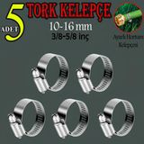 Badem10 Hortum Kelepçesi Tork Ayarlı 10X16 mm Paslanmaz Çelik Boru Metal Kelepçe Ayarlanabilir Klips 5 Adet