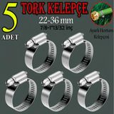 Badem10 Hortum Kelepçesi Tork Ayarlı 22X36 mm Paslanmaz Çelik Boru Metal Kelepçe Ayarlanabilir Klips 5 Adet