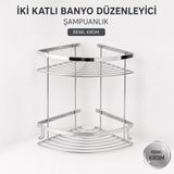 Badem10 Iki Katlı Krom Şampuanlık 18X18 cm Paslanmaz Banyo Rafı Duş Içi Köşe Düzenleyici Organizer - 18 x 18 cm