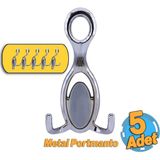 Badem10 İlknur 5 Adet Portmanto Vestiyer Duvar Askısı Metal Dolap Elbise Askılığı Askılık Krom 5 Adet