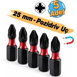 Badem10 Impact Bits Uç 25 mm Pz2 Tayvan Çeliği Mıknatıslı Pozidriv Manyetik 1/4" Matkap Ucu 2.5 cm Uzunluk - Gümüş