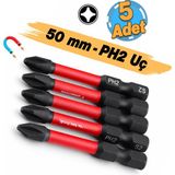 Badem10 Impact Bits Uç 50 mm Ph2 Tayvan Çeliği Mıknatıslı Yıldız Uç Manyetik 1/4" Matkap Ucu 5 cm Uzunluk - Gümüş