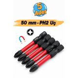 Badem10 İmpact Bits Uç Yıldız Uç Manyetik 1/4" 50 mm PH2 Tayvan Çeliği Mıknatıslı Matkap Ucu 5 cm Uzunluk