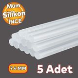 Badem10 İnce Mum Silikon 7.4 mm Çubuk Sıcak Silikon Hobi Süs Hediyelik Eşya Maket Yapıştırma Slikon 5 ADET