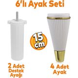 Badem10 Iron 6'lı Set Mobilya Tv Ünitesi Çekyat Koltuk Kanepe Destek Ayağı 15 cm Beyaz Ayak M8 Civatalı