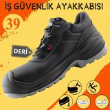 Badem10 Iş Ayakkabısı Su Itici Deri 39 Numara Çelik Demir Burunlu Inşaatçı Tekstil Güvenlik Ayakkabı - Siyah