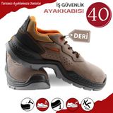 Badem10 Iş Ayakkabısı Süet Delikli Deri 40 Numara Çelik Demir Burunlu Inşaatçı Tekstil Güvenlik Ayakkabı - Kahverengi