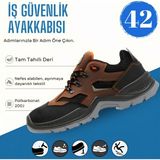 Badem10 Iş Ayakkabısı Tahıllı Deri 42 Numara Çelik Demir Burunlu Inşaatçı Tekstil Güvenlik Ayakkabı - Kahverengi - Siyah