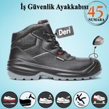 Badem10 Iş Güvenliği Ayakkabısı Hakiki Deri 45 Numara Kompozit Burunlu Bağcıklı Inşaatçı Ayakkabı Çizme - Siyah - Haki