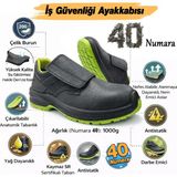Badem10 Iş Güvenliği Ayakkabısı S2 Cırtlı 40 Numara Deri Çelik Burunlu Kaymaz Tabanlı Kaynak Ayakkabıları - Yeşil - Siyah