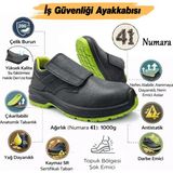 Badem10 Iş Güvenliği Ayakkabısı S2 Cırtlı 41 Numara Deri Çelik Burunlu Kaymaz Tabanlı Kaynak Ayakkabıları - Yeşil - Siyah