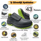 Badem10 Iş Güvenliği Ayakkabısı S2 Cırtlı 43 Numara Deri Çelik Burunlu Kaymaz Tabanlı Kaynak Ayakkabıları - Yeşil - Siyah