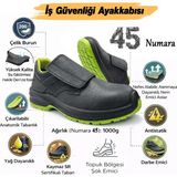 Badem10 Iş Güvenliği Ayakkabısı S2 Cırtlı 45 Numara Deri Çelik Burunlu Kaymaz Tabanlı Kaynak Ayakkabıları - Yeşil - Siyah