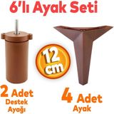 Badem10 Kale 6'lı Set Mobilya TV Ünitesi Çekyat Koltuk Kanepe Destek Ayağı 12 cm Kahve Ahşap Desenli Baza Ayak M8