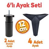 Badem10 Kale 6'lı Set Mobilya Tv Ünitesi Çekyat Koltuk Kanepe Destek Ayağı 12 cm Siyah Baza Ayak M8 Civatalı