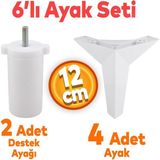 Badem10 Kale 6'lı Set Mobilya Tv Ünitesi Koltuk Kanepe Destek Ayağı 12 Cm Beyaz Baza Ayakları M8 Civatalı