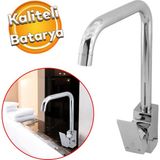 Badem10 Kaliteli Lavabo Musluk Banyo Mutfak Evye Bataryası Sıcak Soğuk Su Girişli 1.390 kg Çeşme Krom Renk - Siyah