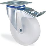 Badem10 Kama Frenli Oynak Tablalı 150x40 mm Poliamid Beyaz Burçlu Ağır Yük Tekeri