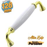 Badem10 Kapıdağı Porselen Metal Kulp 128 mm Mobilya Çekmece Mutfak Dolabı Dolap Kapak Kulpu