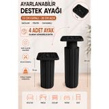 Badem10 Kare Başlı Siyah Ayarlanabilir Destek Ayağı 13X20 cm 4 Adet Sert Plastik Mobilya Dolap Ayağı
