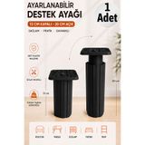 Badem10 Kare Başlı Siyah Ayarlanabilir Destek Ayağı 13X20 cm Sert Plastik Tekli Dolap Mobilya Ayağı