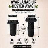 Badem10 Kare Başlı Siyah Ayarlanabilir Destek Ayağı 9.5X17 cm Sert Plastik Mobilya Dolap Masa Ayağı
