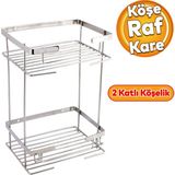 Badem10 Kare Köşelik Ilgaz Banyo Köşe Raf Krom 2 Katlı Şampuan Askı Kese Sabun Duş Malzeme Estetik Muhafaza