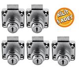 Badem10 Kare Mobilya Çekmece Dolap Kilidi Nikel Krom 2 Anahtarlı Kilit 4x4 cm 22 mm (5 ADET)