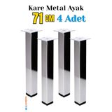 Badem10 Kare Tablalı 4 Adet Krom Gümüş 71 cm Metal Sehpa Masa Ayağı Dayanıklı Mobilya Destek Ayakları Ayak