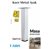 Badem10 Kare Tablalı 41 cm Krom Gümüş Metal Sehpa Masa Ayağı Dayanıklı Mobilya Destek Yükseltici Ayak Modeli
