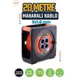 Badem10 Kaset Tipi 3x1.5 mm² 20 Metre CCA Makaralı Uzatma Kablosu Termal Sigortalı Sağlam Seyyar Güvenli